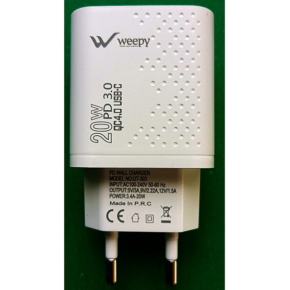 Weepy WPY-PD35 USB ve TYPE-C Çıkışlı Şarj Başlığı 20W/3A