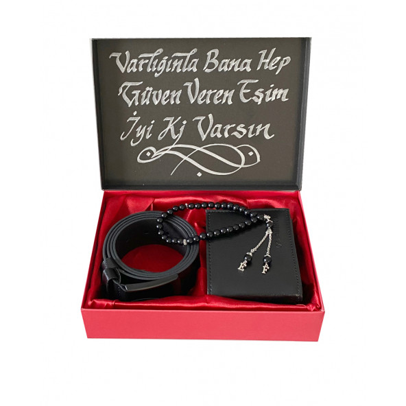 ERKEK SİYAH CÜZDAN KEMER HARFLİ TESBİH HEDİYE