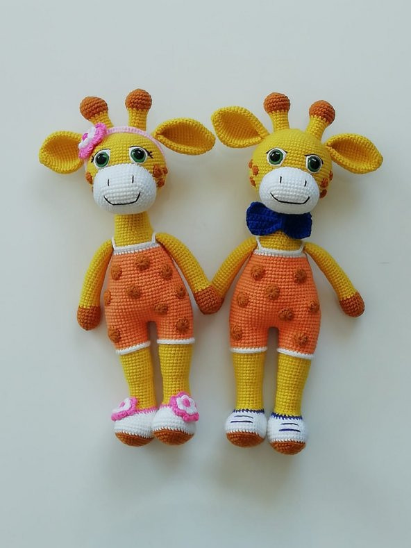 Zürafa Ailesi Amigurumi Organik Oyuncak