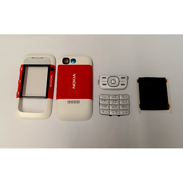 Nokia 5300 Kapak Nokia 5300 uyumlu Beyaz Kırmızı ön Kapak Arka Kapak ve Tuş Takımı