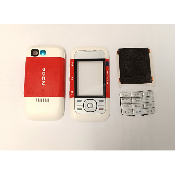 Nokia 5300 Kapak Nokia 5300 uyumlu Beyaz Kırmızı ön Kapak Arka Kapak ve Tuş Takımı - 3