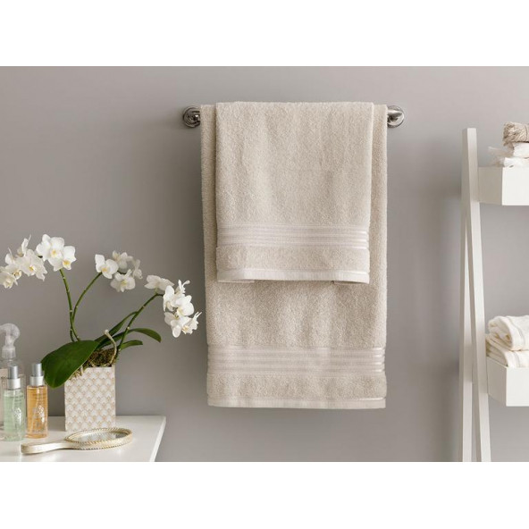 Romantic Stripe Floşlu Banyo Havlusu Takımı Açık Gri - 2