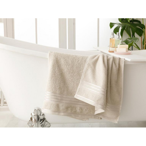 Romantic Stripe Floşlu Banyo Havlusu Takımı Açık Gri - 3
