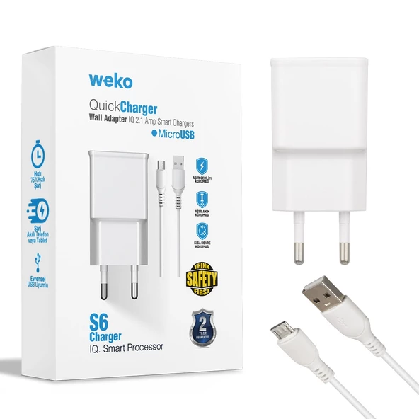 Weko Wk-21434 S6 2.1 Amper Şarj Başlık Adaptörü + Mıcro Usb Kablo No:3