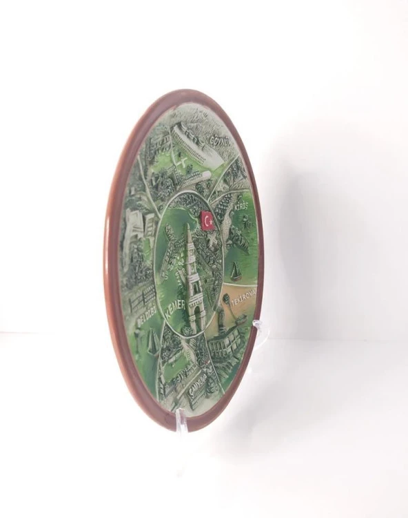 Tabak Duvar Süsü Masa Dekor Seramik Türk Bayraklı  Kemer Temalı Tabak - Resim 3