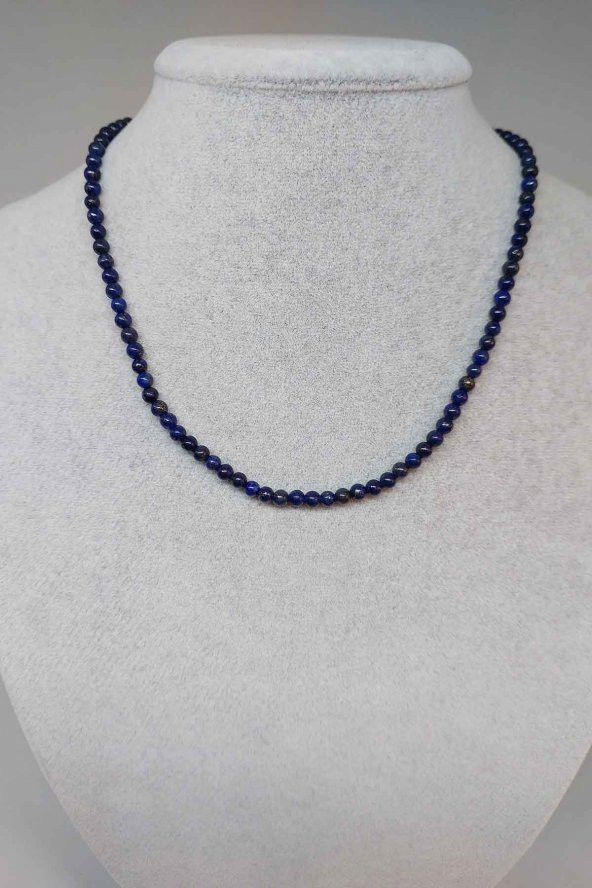 Lapis Taşı 4mm 1000 Ayar Gümüş İpli Kolye (Klipsli)