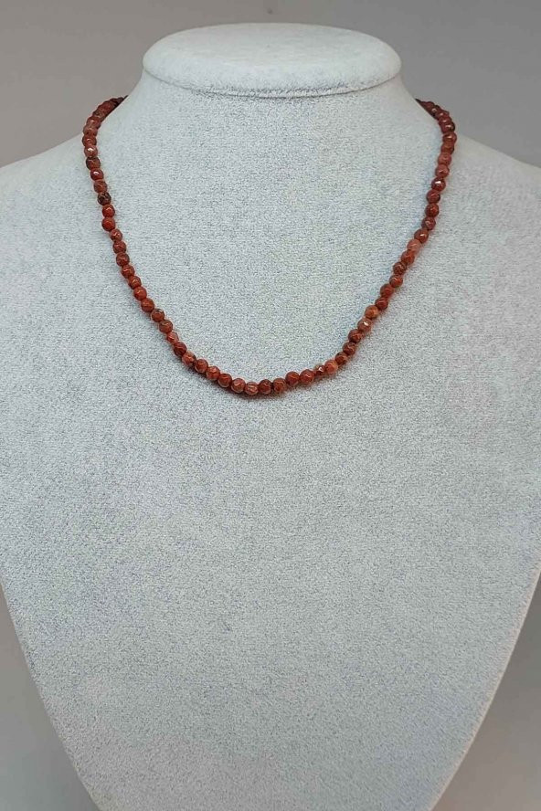 Jasper Taşı Faset Kesim 4mm 1000 Ayar Gümüş İpli Kolye (Klipsli) (9853) ürün görseli