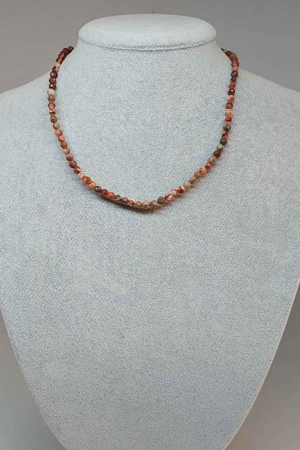 Jasper Taşı Faset Kesim 4mm 1000 Ayar Gümüş İpli Kolye (Klipsli) (9856) ürün görseli