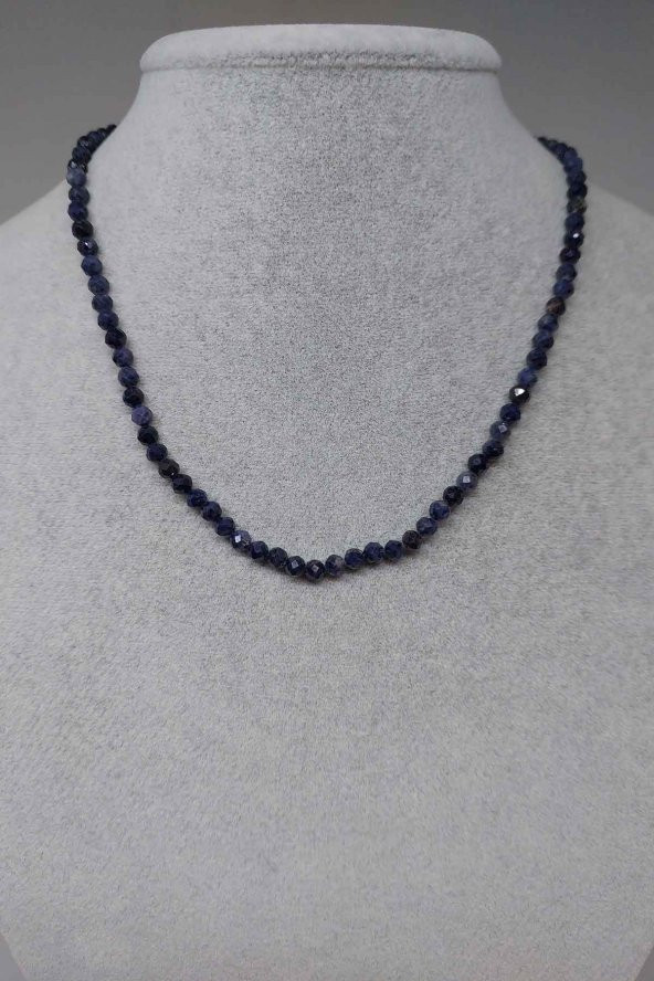 Safir Taşı 4mm 1000 Ayar Gümüş İpli Kolye (Klipsli)