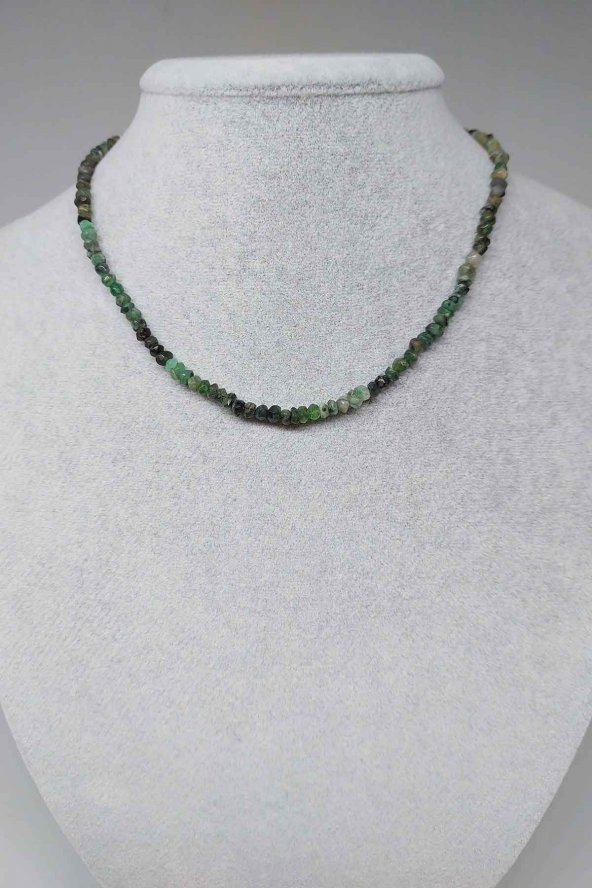 Zümrüt Taşı 4x3mm 1000 Ayar Gümüş İpli Kolye (Klipsli) ürün görseli 1