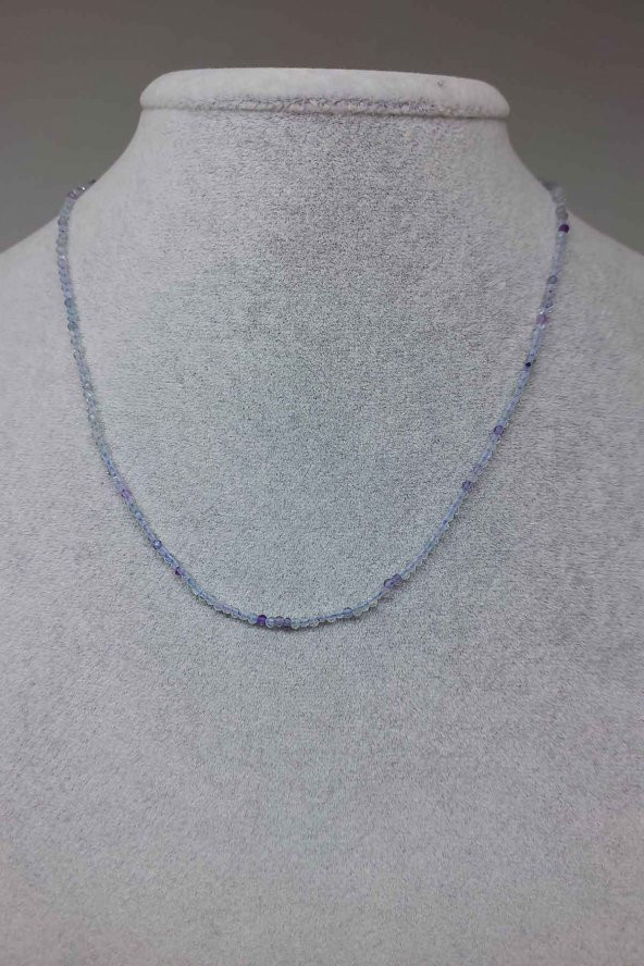 Florit Taşı 2mm 1000 Ayar Gümüş İpli Kolye (Klipsli)