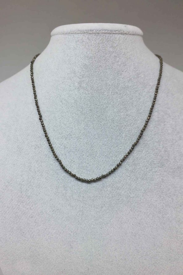 Pirit Taşı 2mm 1000 Ayar Gümüş İpli Kolye (Klipsli) ürün görseli