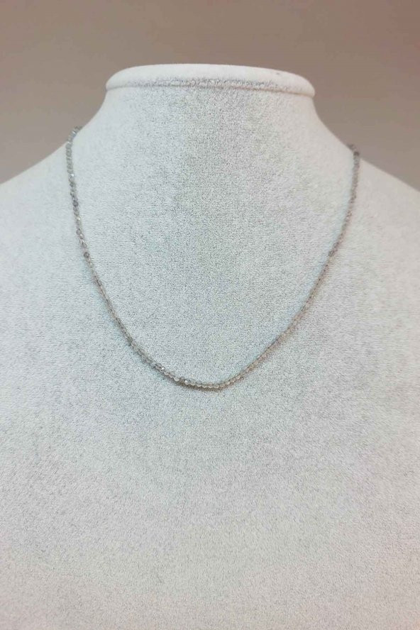 Labradorit Taşı 2mm 1000 Ayar Gümüş İpli Kolye (Klipsli) ürün görseli