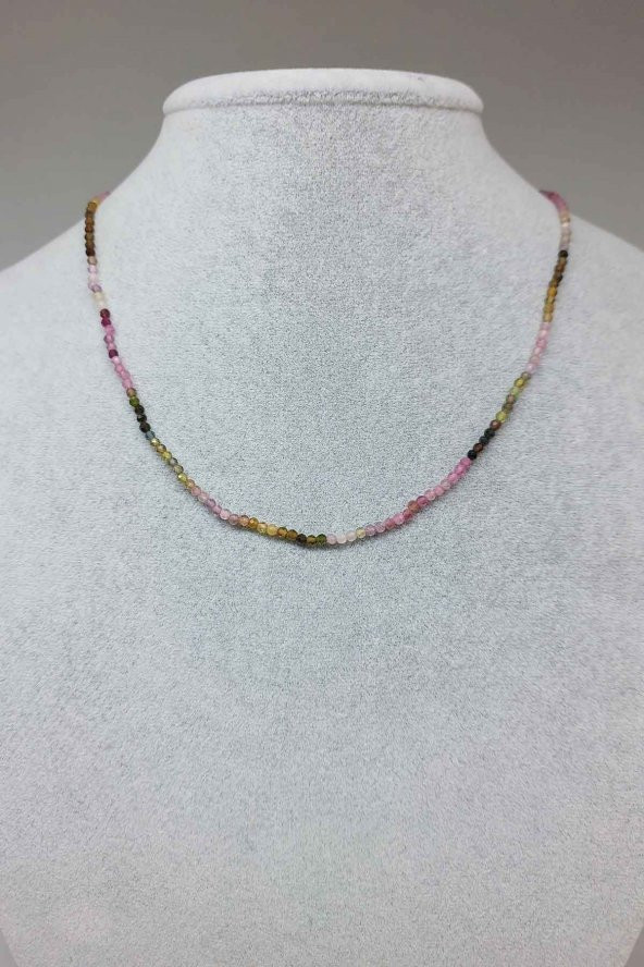 Turmalin Taşı 2mm 1000 Ayar Gümüş İpli Kolye (Klipsli) ürün görseli