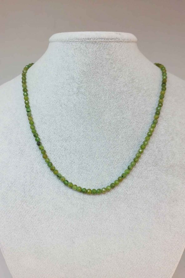 Yeşim Taşı 3mm 1000 Ayar Gümüş İpli Kolye (Klipsli) ürün görseli