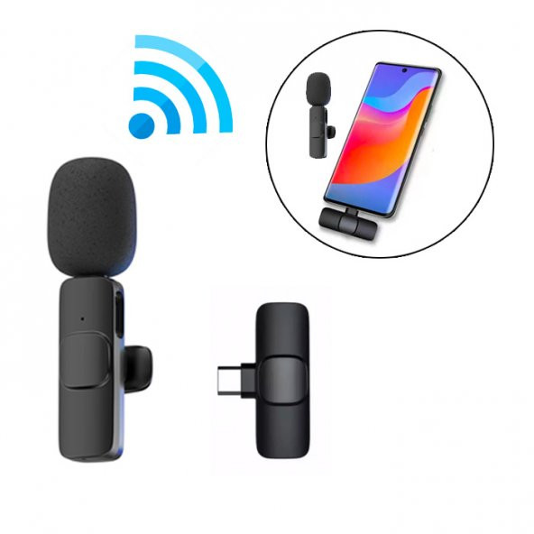 Universal K8 Lightning iPhone Tak Konuş Wireless Kablosuz Mini Yaka Mikrofonu Canlı Yayın Mikrofonu