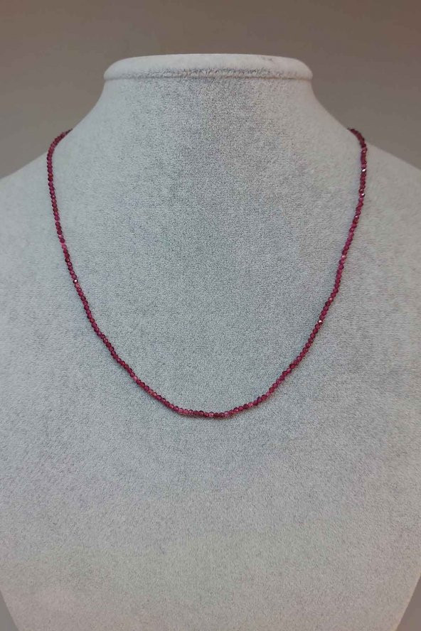 Lal (Garnet - Granat ) Taşı 2mm 1000 Ayar Gümüş İpli Kolye (Klipsli)