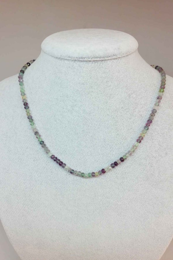 Florit Taşı Rondela Faset Kesim 3.5*2.5mm 1000 Ayar Gümüş İpli Kolye (Klipsli) ürün görseli 1