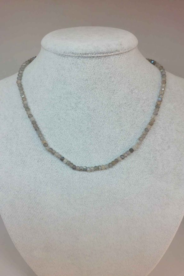 Labradorit Taşı Rondela Faset Kesim 3.5*2.5mm 1000 Ayar Gümüş İpli Kolye (Klipsli) ürün görseli