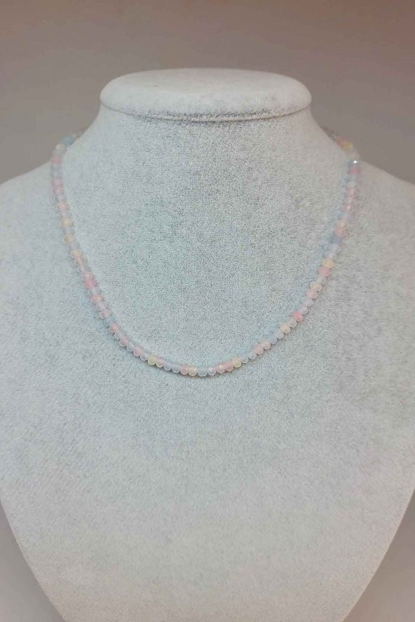 Morganit Taşı Rondela Faset Kesim 43mm 1000 Ayar Gümüş İpli Kolye (Klipsli) ürün görseli