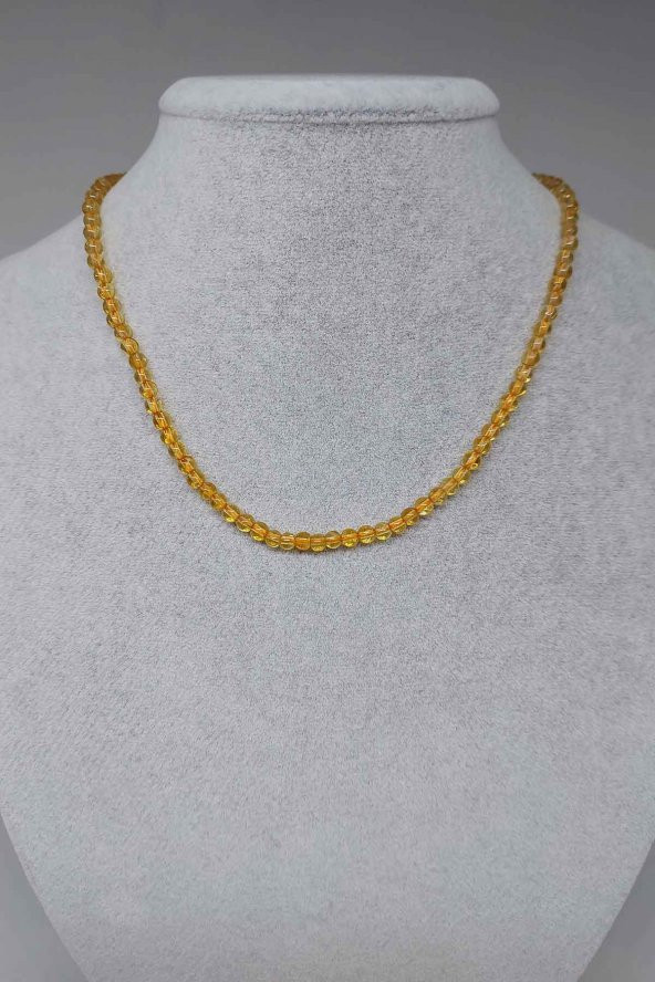 Sitrin Taşı 4mm 1000 Ayar Gümüş İpli Kolye (Klipsli) ürün görseli