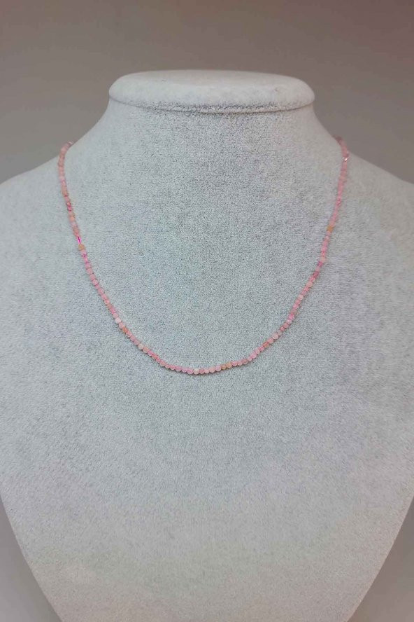 Morganit Taşı 2mm 1000 Ayar Gümüş İpli Kolye (Klipsli) ürün görseli