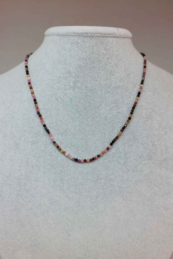 Turmalin Taşı 2.5mm 1000 Ayar Gümüş İpli Kolye (Klipsli) (23075) ürün görseli