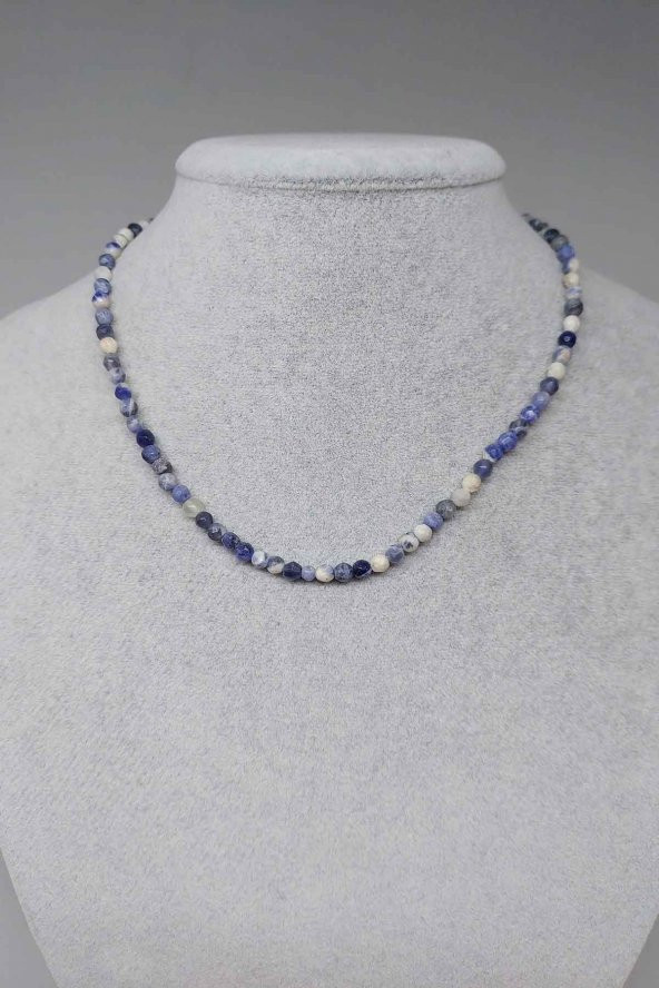 Sodalit Taşı Faset Kesim 4mm 1000 Ayar Gümüş İpli Kolye (Klipsli) ürün görseli 1