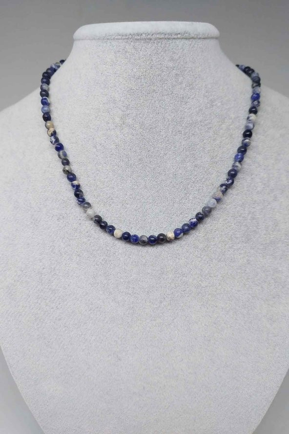 Sodalit Taşı 4mm 1000 Ayar Gümüş İpli Kolye (Klipsli) ürün görseli