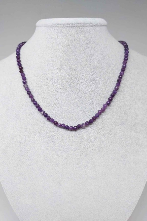 Lepidolit Taşı 4mm 1000 Ayar Gümüş İpli Kolye (Klipsli) ürün görseli