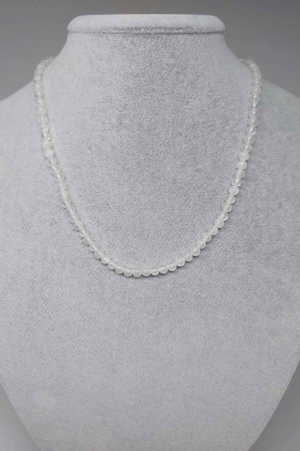 Selenit Taşı 4mm 1000 Ayar Gümüş İpli Kolye (Klipsli) ürün görseli 1