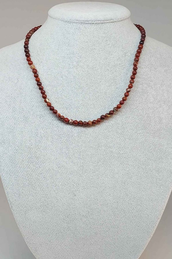 Kan Taşı 4-4.5mm aralığı 1000 Ayar Gümüş İpli Kolye (Klipsli) ürün görseli 1