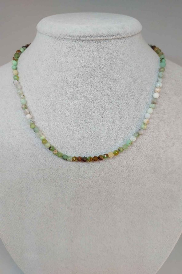 Krizopras Taşı Faset Kesim 4mm 1000 Ayar Gümüş İpli Kolye (Klipsli) ürün görseli 1