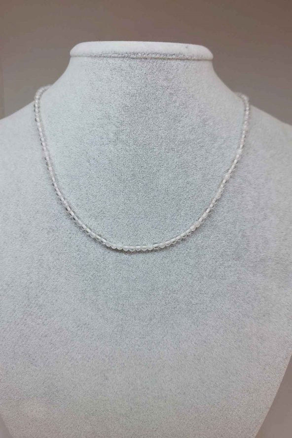 Kristal Kuvars Taşı 3mm 1000 Ayar Gümüş İpli Kolye (Klipsli) ürün görseli