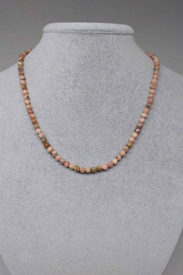 Rodokrozit Taşı 4,5mm 1000 Ayar Gümüş İpli Kolye (Klipsli) ürün görseli