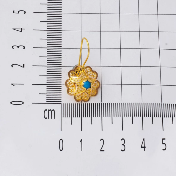 14 Ayar Firuze Taşlı Altın Gül Küpe - Resim 5