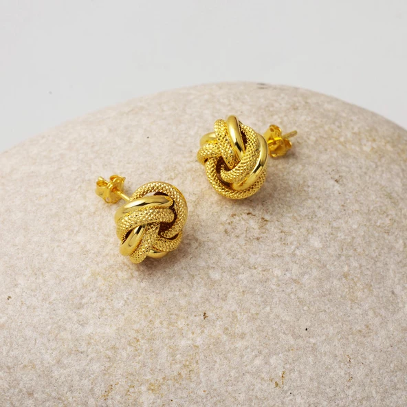 14 Ayar Klipsli Düğüm Altın Küpe - Resim 3