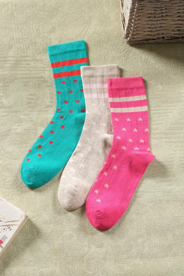 3 Çift Kadın Uzun Çorap | Extra Soft Unisex Pamuklu Soket Çorap
