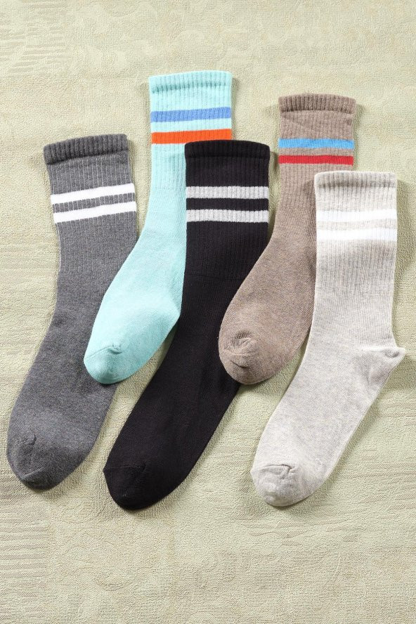 4 Çift Unisex Uzun Çorap | Çizgi Desen Extra Soft Unisex Pamuklu Soket Çorap