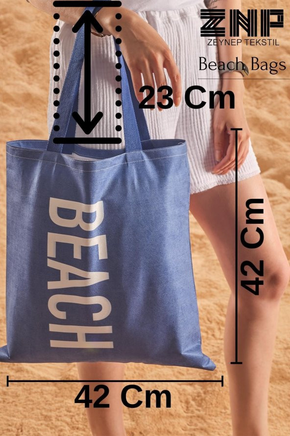 Mavi Beach Desen Baskılı Plaj Çantası - 4