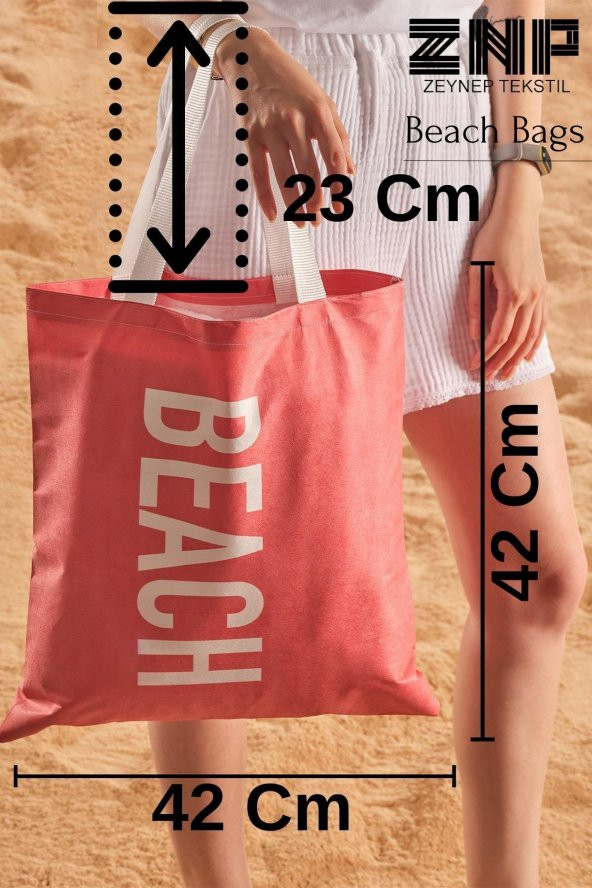 Nar Çiçeği Beach Desen Baskılı Plaj Çantası - 4