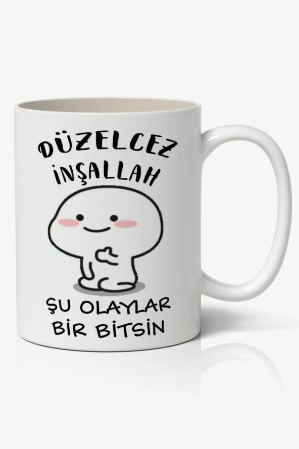 Düzelcez İnşallah Yazılı Baskılı Kupa Bardak Baskılı Kahve Kupa Bardak