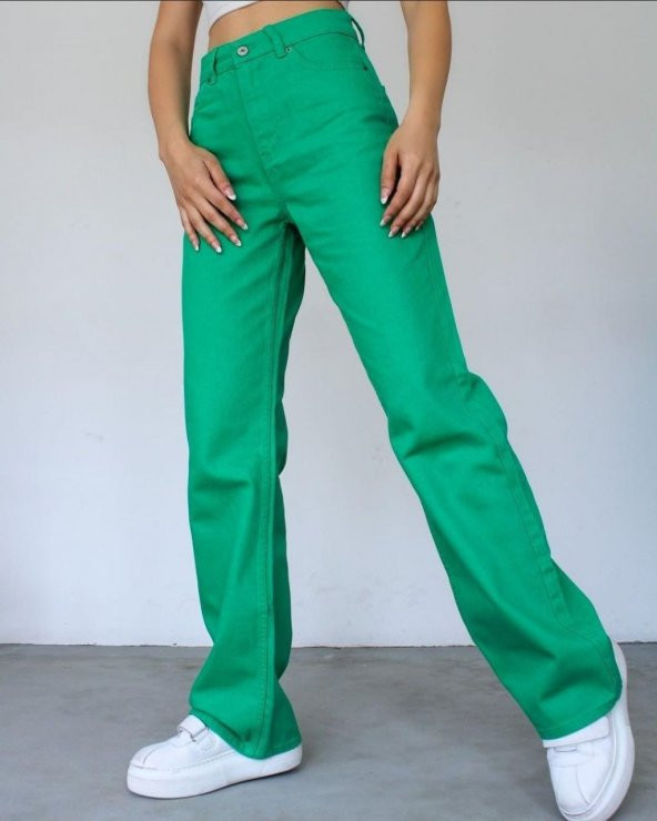 Bol Paça Kot Pantolon Yeşil