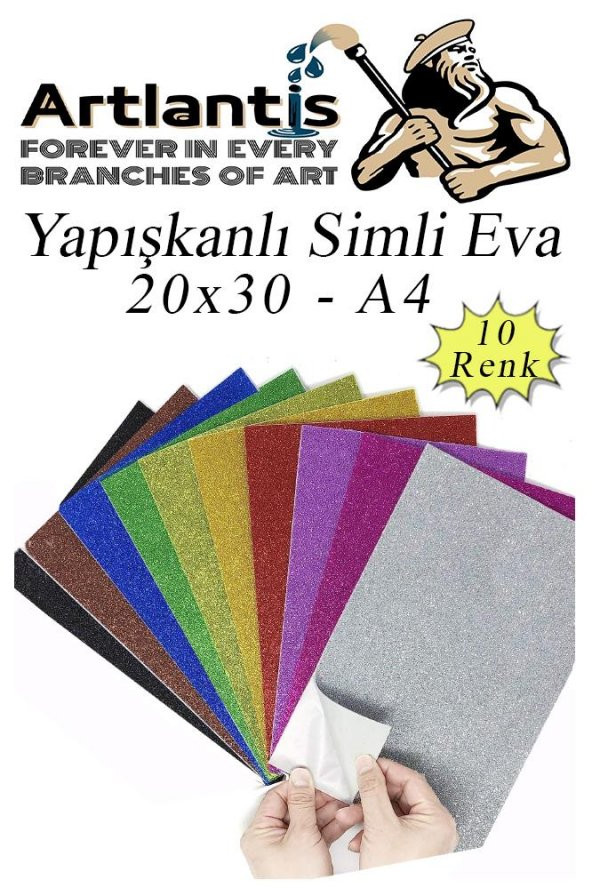 Simli Yapışkanlı Eva A4 20x30 cm 10 Renk 1 Paket Simli Yapışkanlı Eva Süngeri 10lu Okul Kreş Anasınıfı Elişi Etkinlikleri