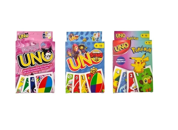 Kuromi Uno + Brawl Stars Uno + Pokemon Uno Oyun Kartları - 3 lü Set ürün görseli