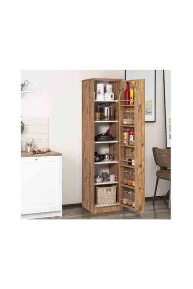 ZEYTUN Ceviz Çok Amaçlı 90 Derece Açılabilir Tek Kapaklı Kiler Mutfak Dolabı