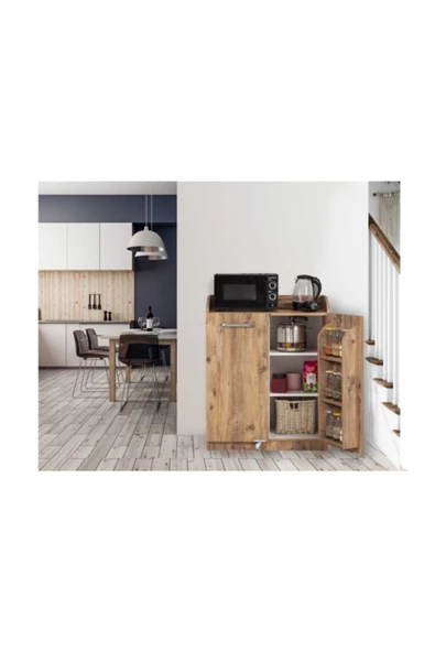 ZEYTUN Ceviz Çok Amaçlı 90 Derece Açılabilir Kısa Kiler Mutfak Dolabı - 2