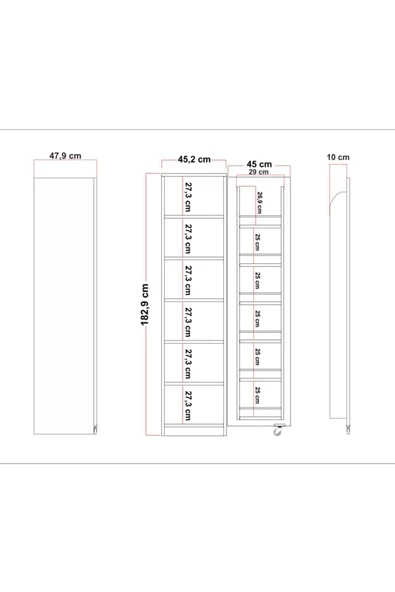ZEYTUN Çok Amaçlı 90 Derece Açılabilir Tek Kapaklı Kiler Mutfak Dolabı 182x45x46 cm - 6
