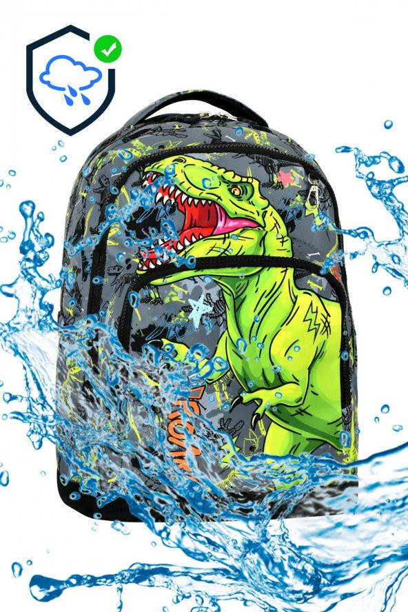 Gri Roarr Dinozor Çanta + Beslenme + Kalemlik + Suluk - Okul Çantası Erkek Çanta Çocuk Sırt Çantası - 3