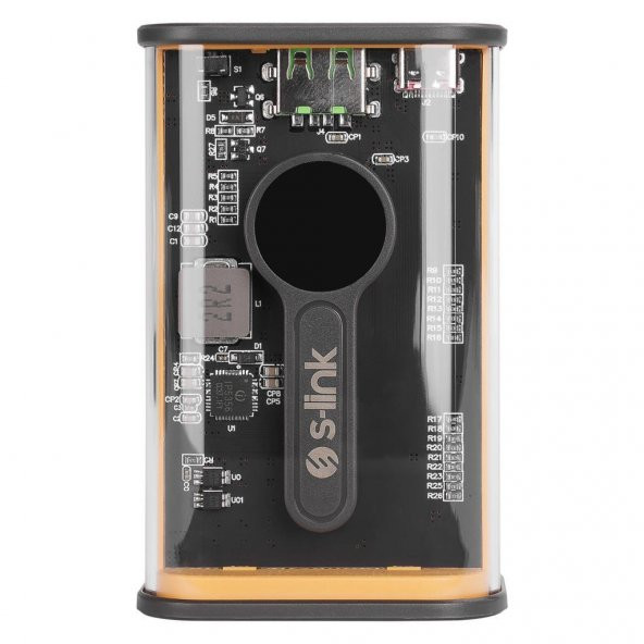S-link V92 9200mAh PD22.5W + QC3.0 USB+Type-C Gri/Sarı LCD Şeffaf Taşınabilir Pil Şarj Cihazı Powerbank